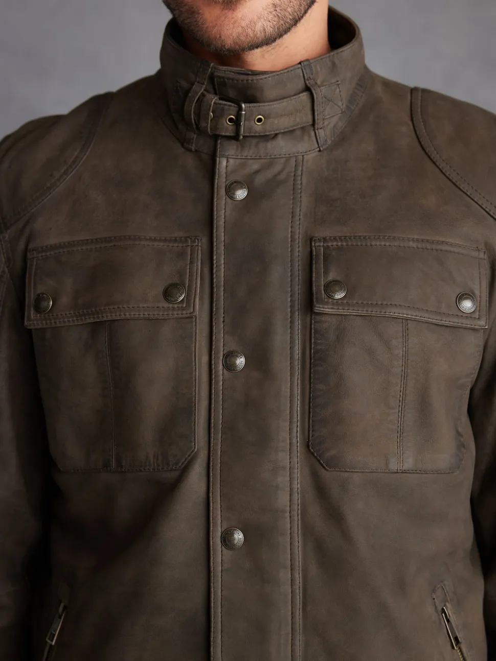Brown Signature Four Pocket Leather Biker Jacket