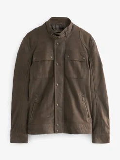 Brown Signature Four Pocket Leather Biker Jacket
