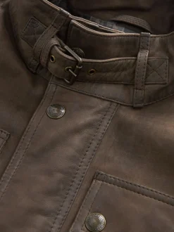 Brown Signature Four Pocket Leather Biker Jacket