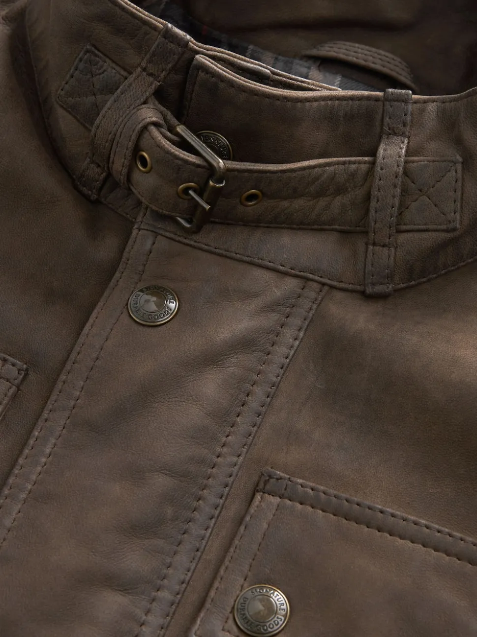 Brown Signature Four Pocket Leather Biker Jacket