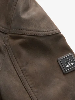 Brown Signature Four Pocket Leather Biker Jacket
