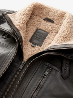 Brown Signature Four Pocket Borg Lined Leather Jacket