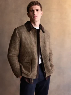 Brown Signature Harris Tweed Puppytooth Corduroy Collar Jacket