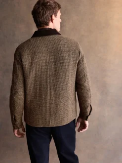 Brown Signature Harris Tweed Puppytooth Corduroy Collar Jacket