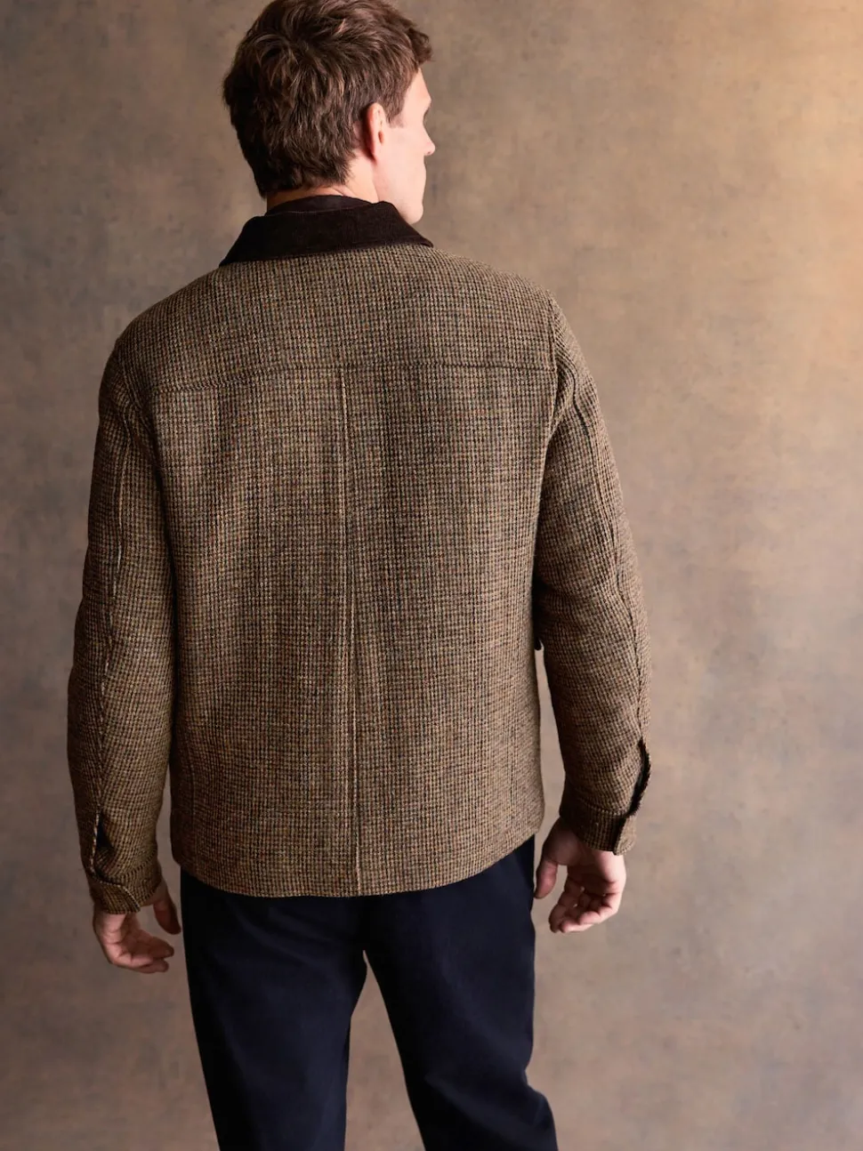 Brown Signature Harris Tweed Puppytooth Corduroy Collar Jacket