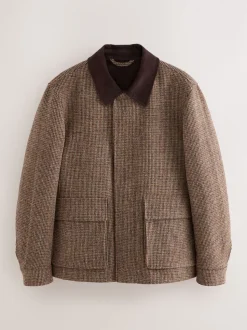 Brown Signature Harris Tweed Puppytooth Corduroy Collar Jacket
