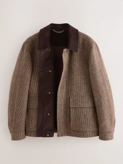Brown Signature Harris Tweed Puppytooth Corduroy Collar Jacket