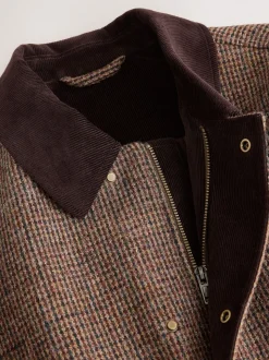 Brown Signature Harris Tweed Puppytooth Corduroy Collar Jacket