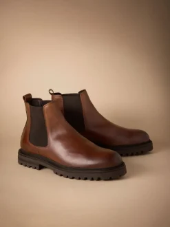 Brown Signature Leather Chelsea Boots