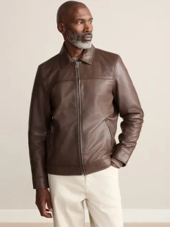Brown Signature Leather Collared Jacket