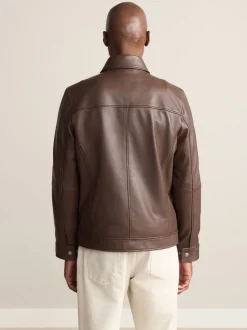 Brown Signature Leather Collared Jacket