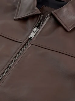 Brown Signature Leather Collared Jacket