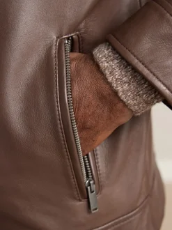 Brown Signature Leather Collared Jacket
