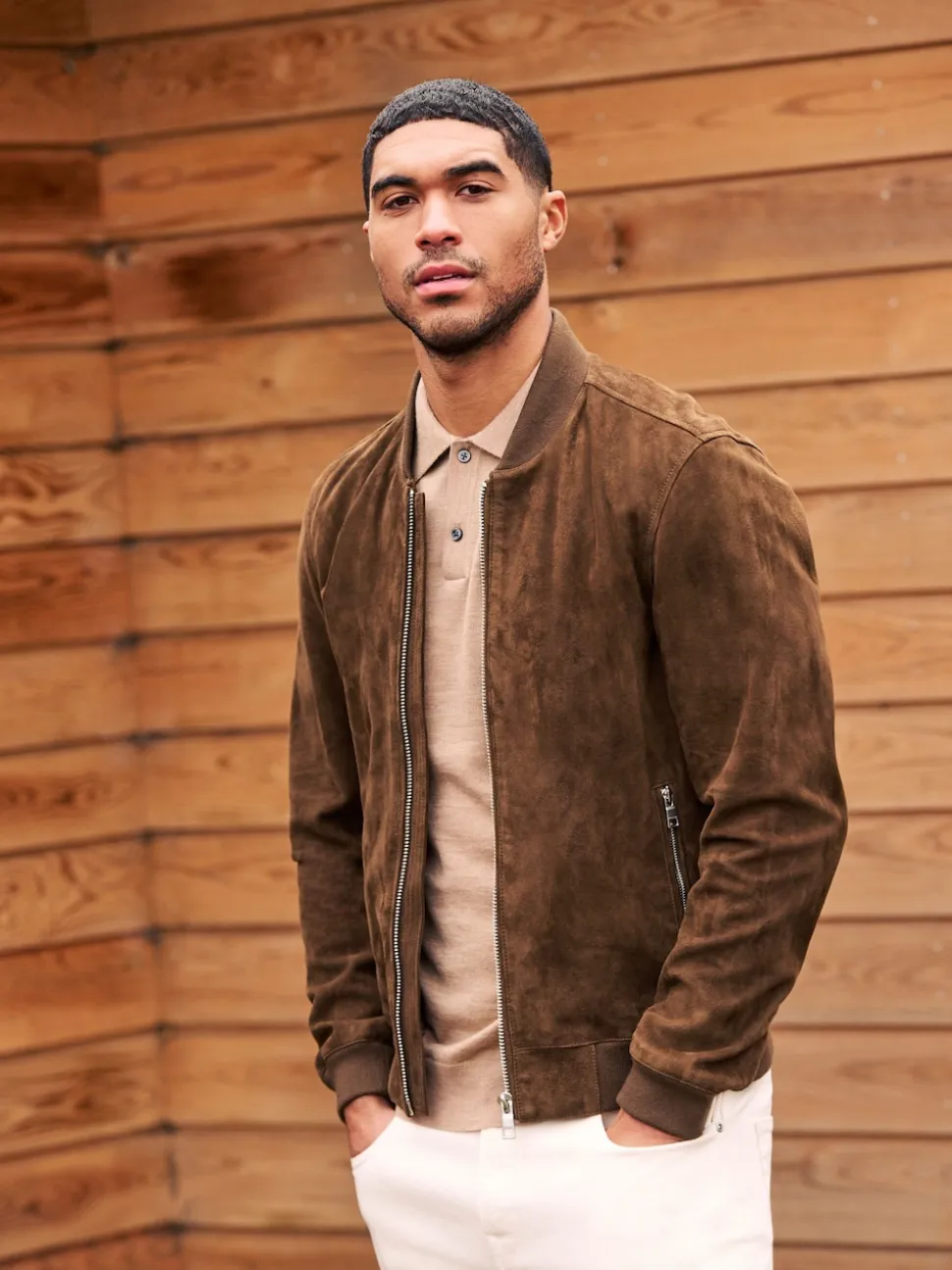 Brown Signature Suede Bomber Jacket