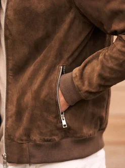 Brown Signature Suede Bomber Jacket