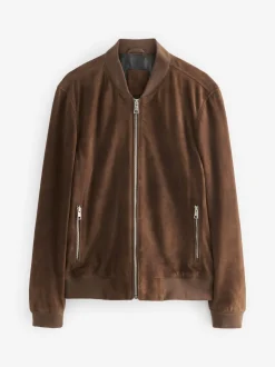 Brown Signature Suede Bomber Jacket