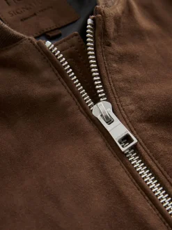 Brown Signature Suede Bomber Jacket