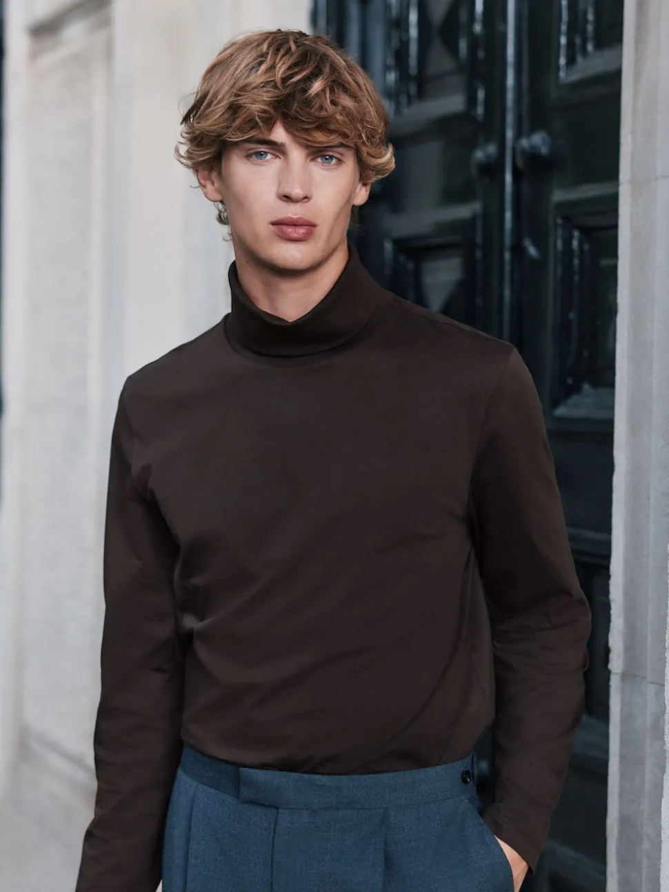 Brown Signature SUPIMA® Cotton Long Sleeve Roll Neck T-Shirt