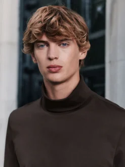 Brown Signature SUPIMA® Cotton Long Sleeve Roll Neck T-Shirt