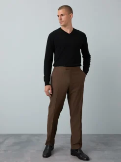 Brown Slim Fit Flannel Suit Trousers