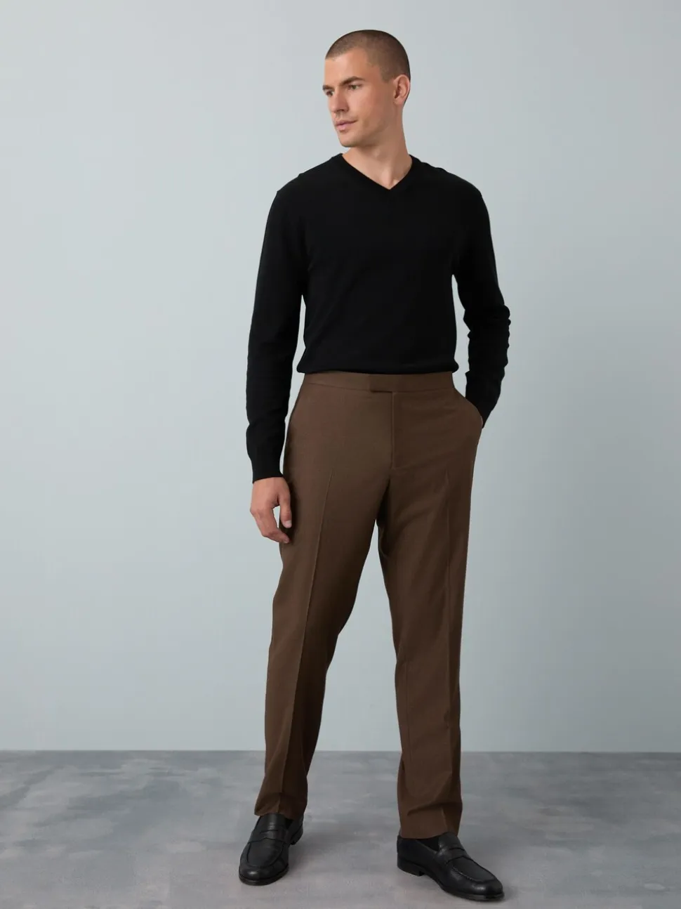 Brown Slim Fit Flannel Suit Trousers
