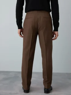 Brown Slim Fit Flannel Suit Trousers