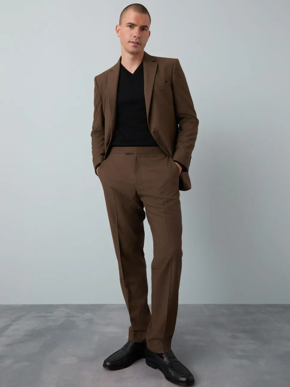 Brown Slim Fit Flannel Suit Trousers