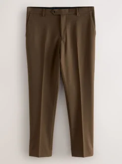 Brown Slim Fit Flannel Suit Trousers
