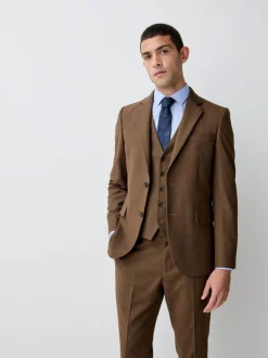Brown Slim Fit Flannel Suit Jacket