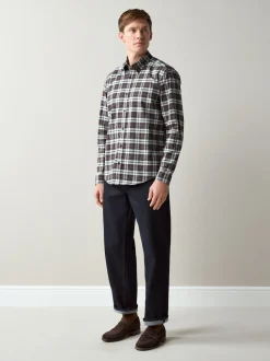Brown Slim Fit Long Sleeve Check Stretch Oxford Shirt