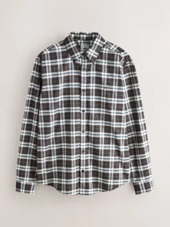 Brown Slim Fit Long Sleeve Check Stretch Oxford Shirt