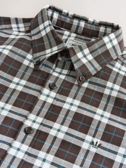 Brown Slim Fit Long Sleeve Check Stretch Oxford Shirt