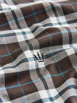 Brown Slim Fit Long Sleeve Check Stretch Oxford Shirt