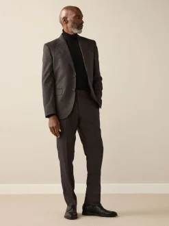 Brown Slim Fit Signature Cerruti Italian Wool Puppytooth Suit Trousers