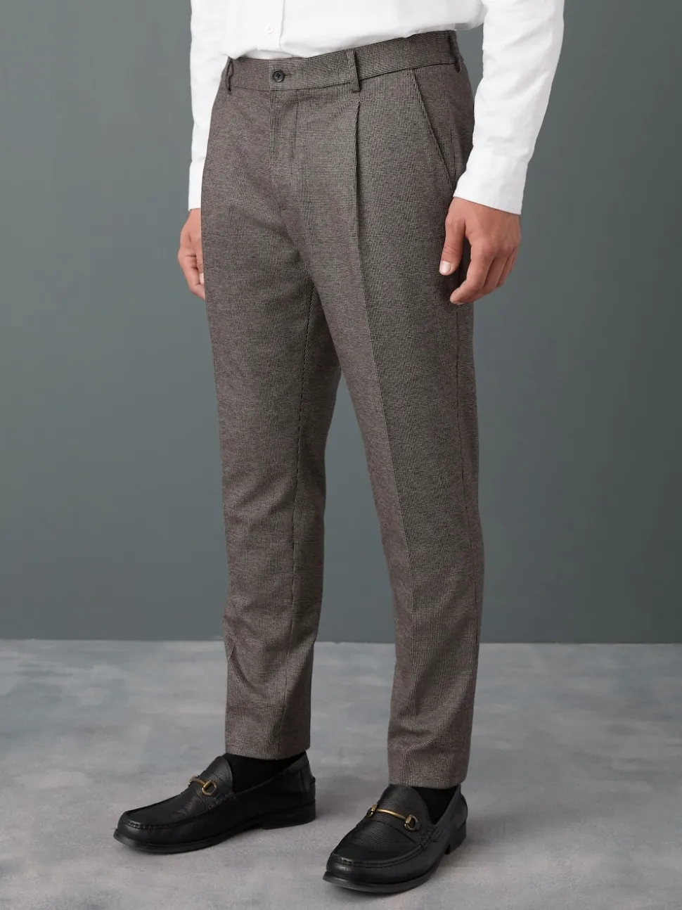 Brown Slim Fit Smart Elasticated Back Textured Trousers with Stretch