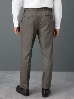 Brown Slim Fit Smart Elasticated Back Textured Trousers with Stretch