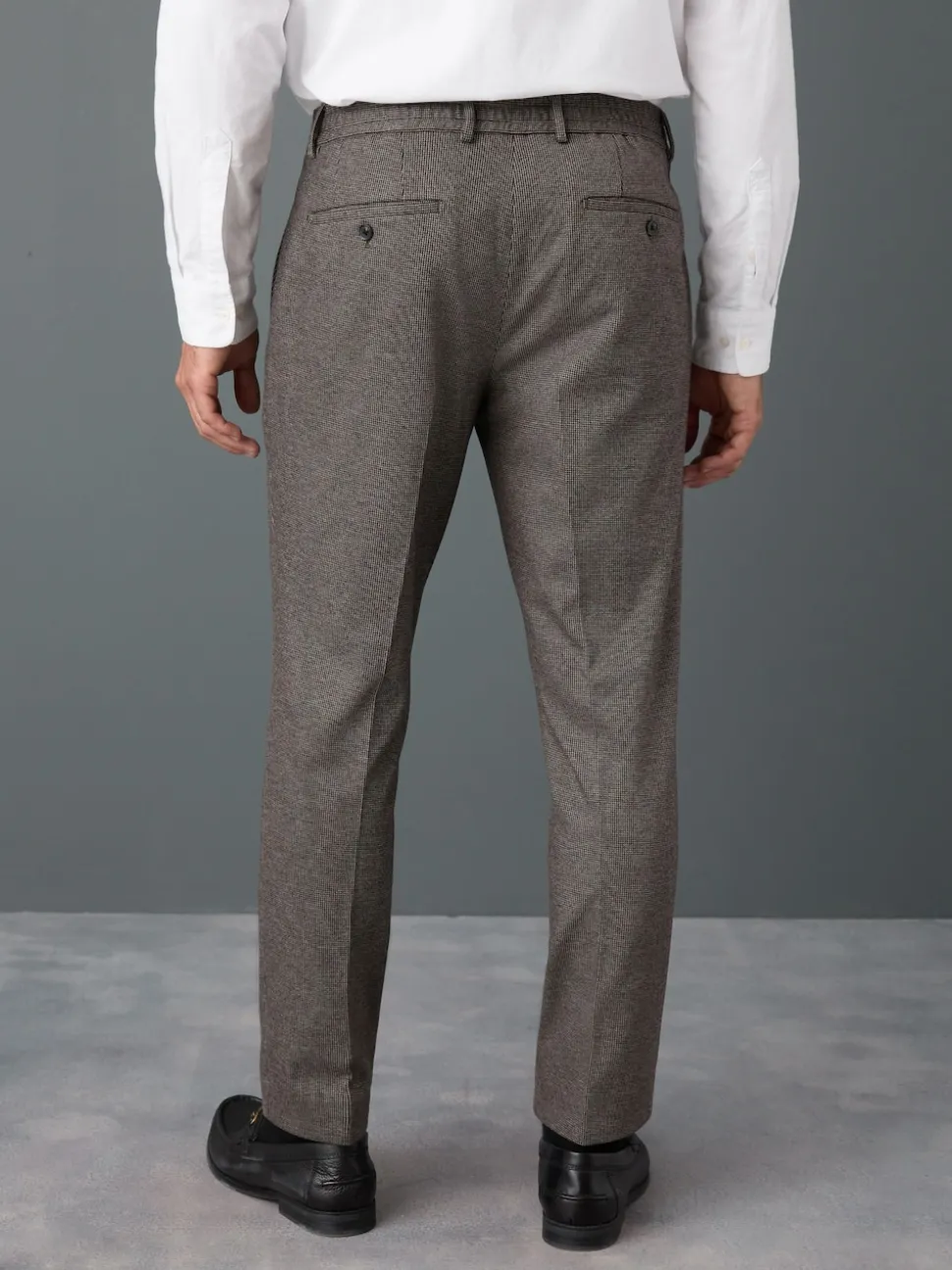 Brown Slim Fit Smart Elasticated Back Textured Trousers with Stretch