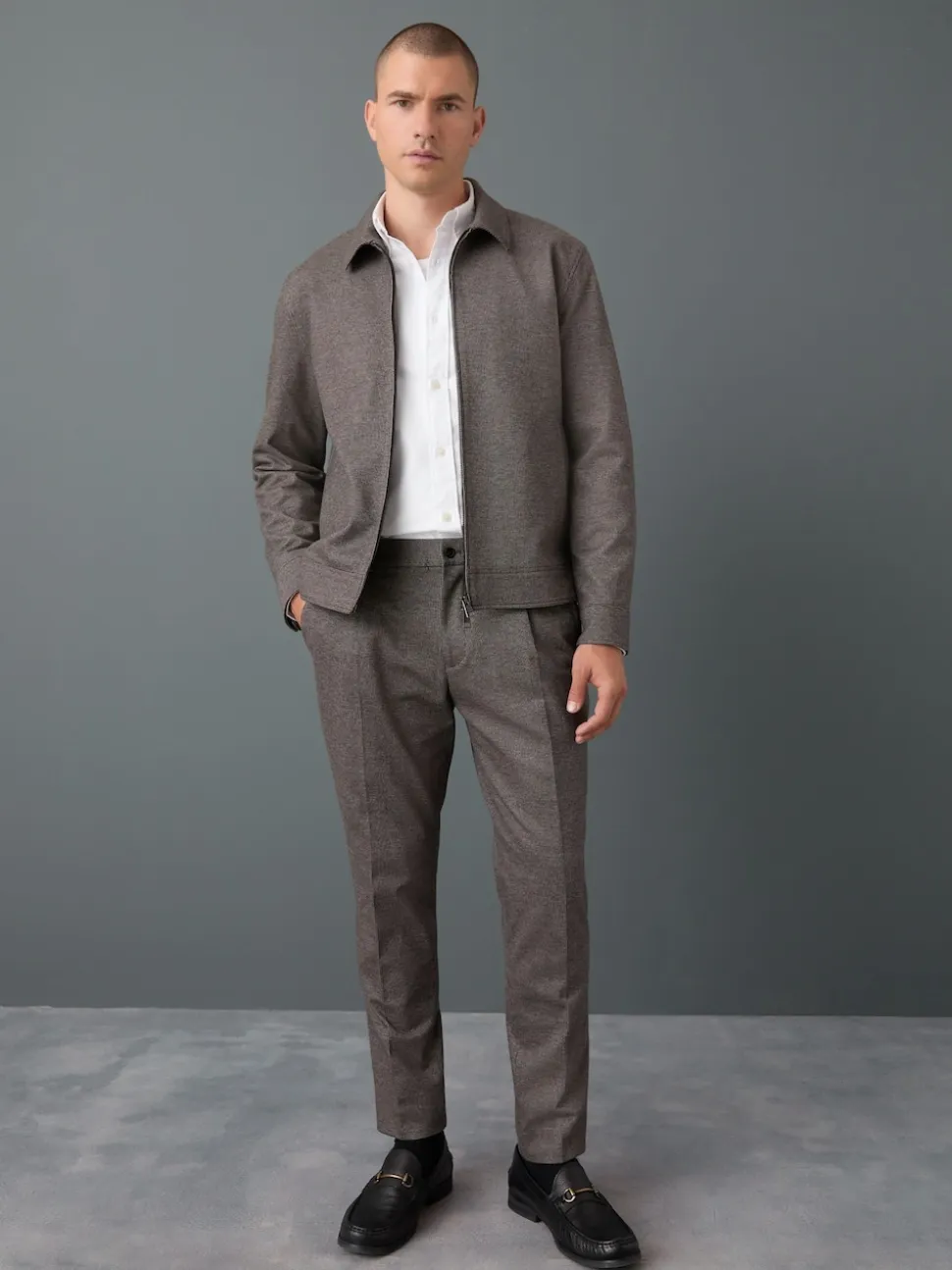 Brown Slim Fit Smart Elasticated Back Textured Trousers with Stretch
