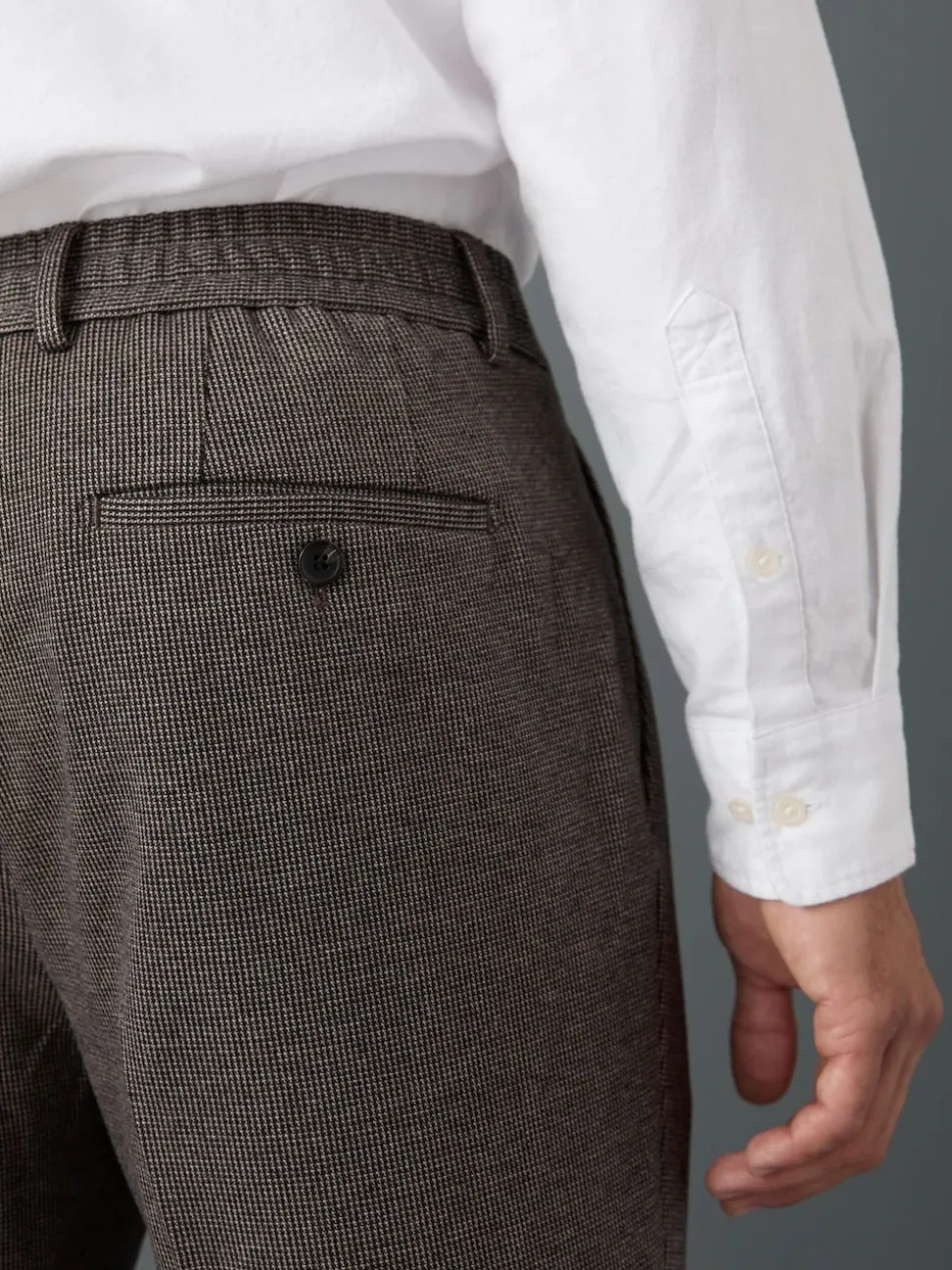 Brown Slim Fit Smart Elasticated Back Textured Trousers with Stretch