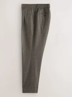 Brown Slim Fit Smart Elasticated Back Textured Trousers with Stretch