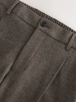 Brown Slim Fit Smart Elasticated Back Textured Trousers with Stretch