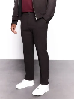 Brown Slim Fit Smart Elasticated Waistband Trousers With Wool Content