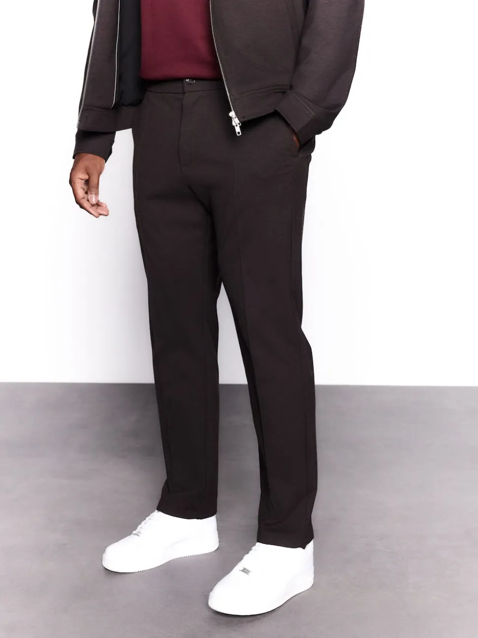 Brown Slim Fit Smart Elasticated Waistband Trousers With Wool Content
