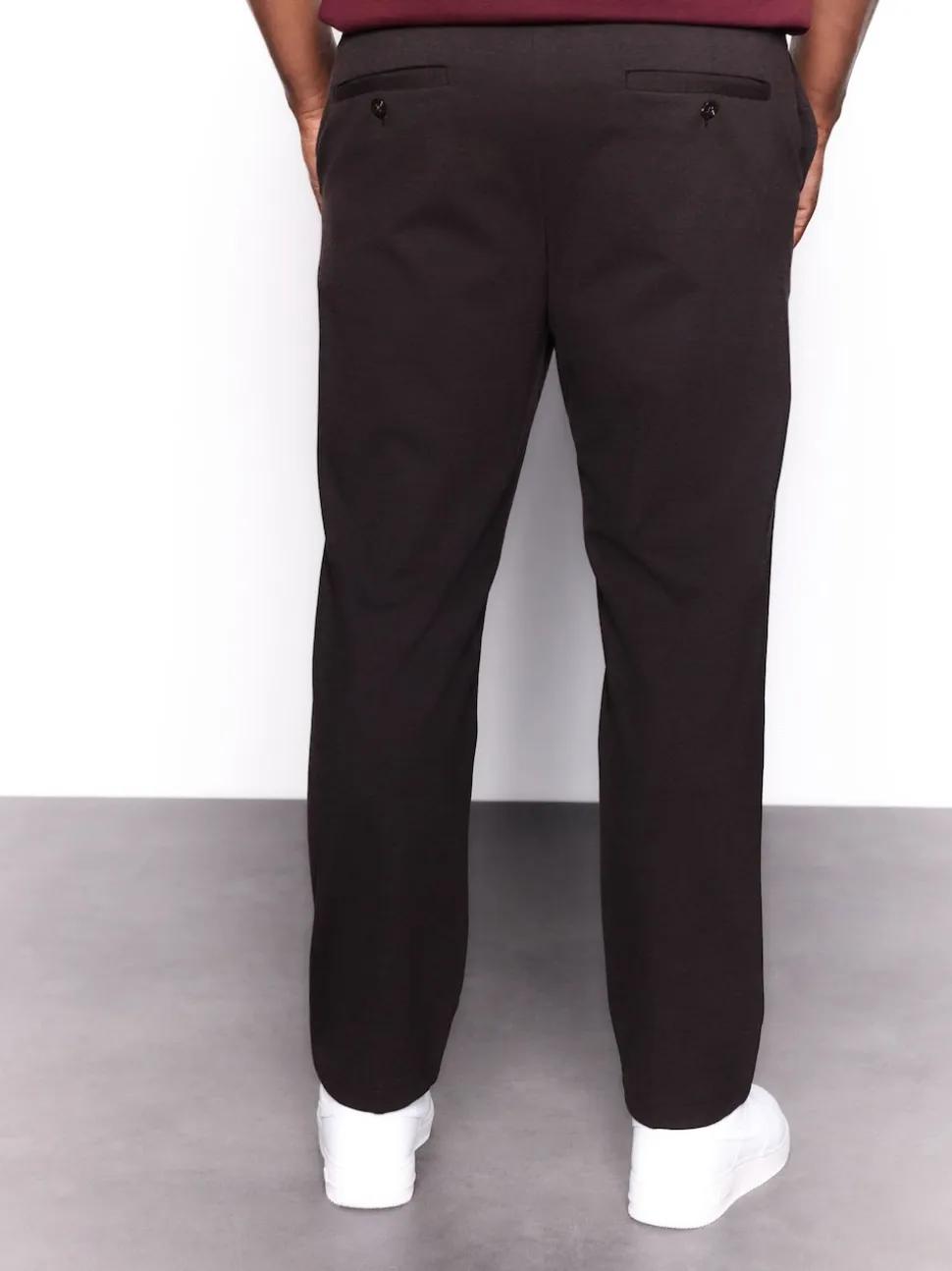 Brown Slim Fit Smart Elasticated Waistband Trousers With Wool Content
