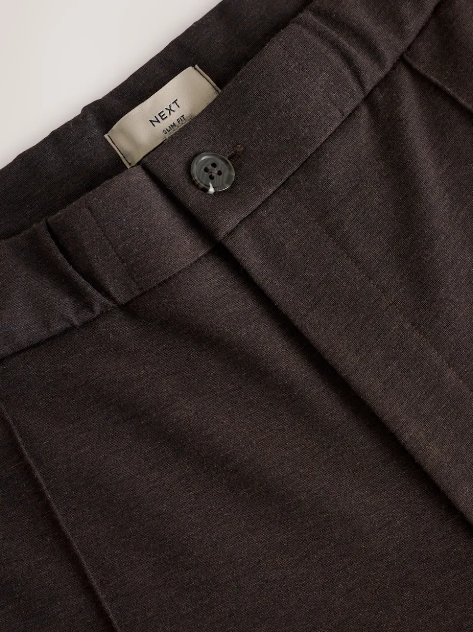 Brown Slim Fit Smart Elasticated Waistband Trousers With Wool Content