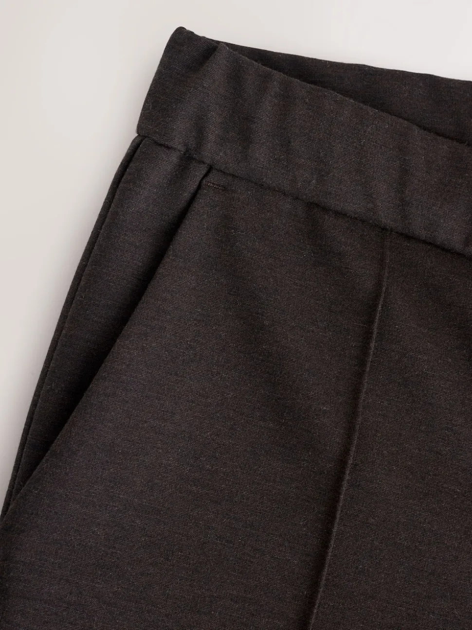 Brown Slim Fit Smart Elasticated Waistband Trousers With Wool Content