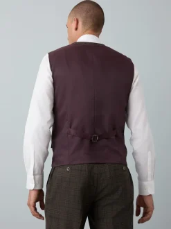 Brown Slim Fit Trimmed Check Suit Waistcoat