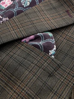 Brown Slim Fit Trimmed Check Suit Jacket
