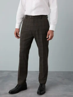 Brown Slim Fit Trimmed Check Suit Trousers