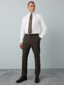 Brown Slim Fit Trimmed Check Suit Trousers